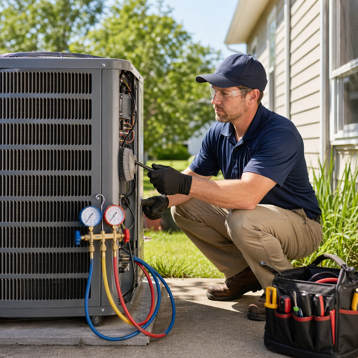 AC Repair technician at condenser unit